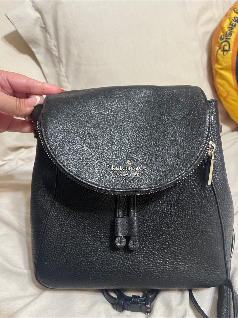 kate spade Black Pebbled Leather Flap Mini Backpack